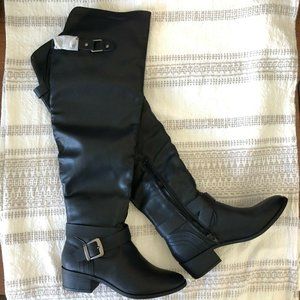Madden Girl Tall Black Zip Buckle Boots